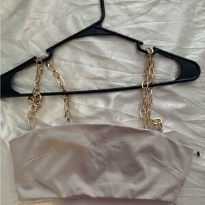 Fashion Nova Beige Top with Gold Chain Detail